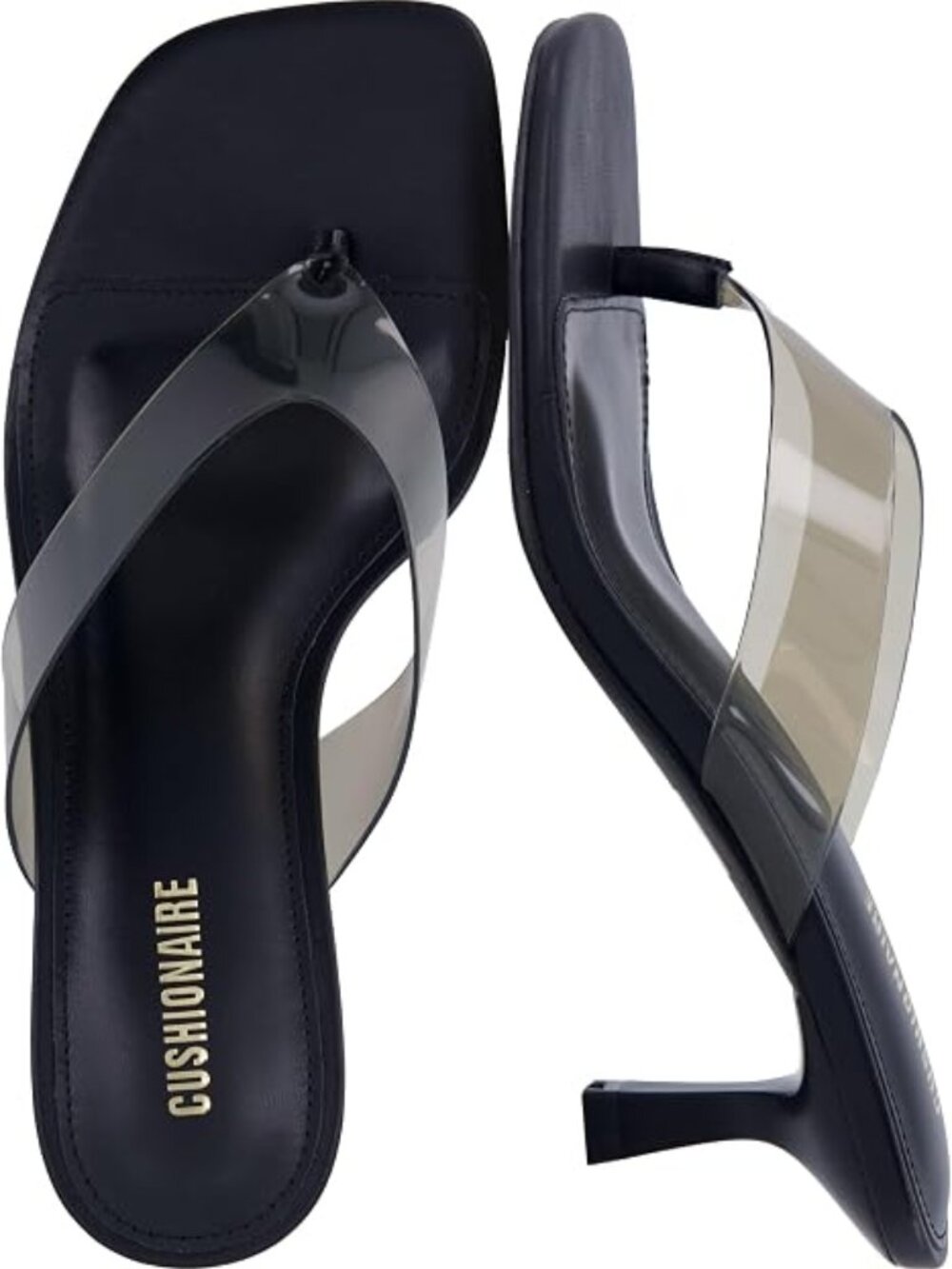 Clear Strap Kitten Heels for Women, Square Toe Flip Flop Sandal Heels with Memor